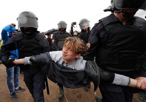 The Latest: Group: 1,750 Arrested During Russia Protest