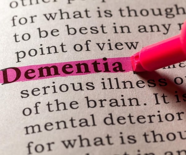 'dementia' highlighted in pink in book