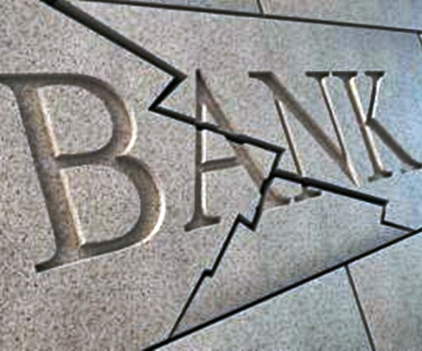 word bank on cracked side wall concrete