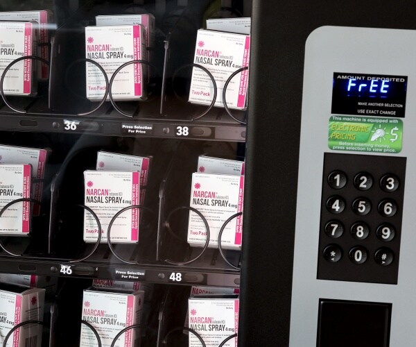 vending machine with boxes of narcan nasal spray