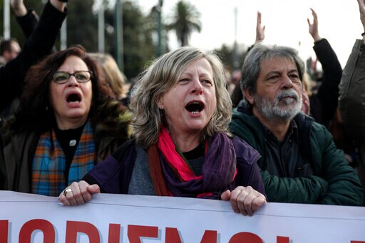 Striking Greek State School Teachers March through Athens